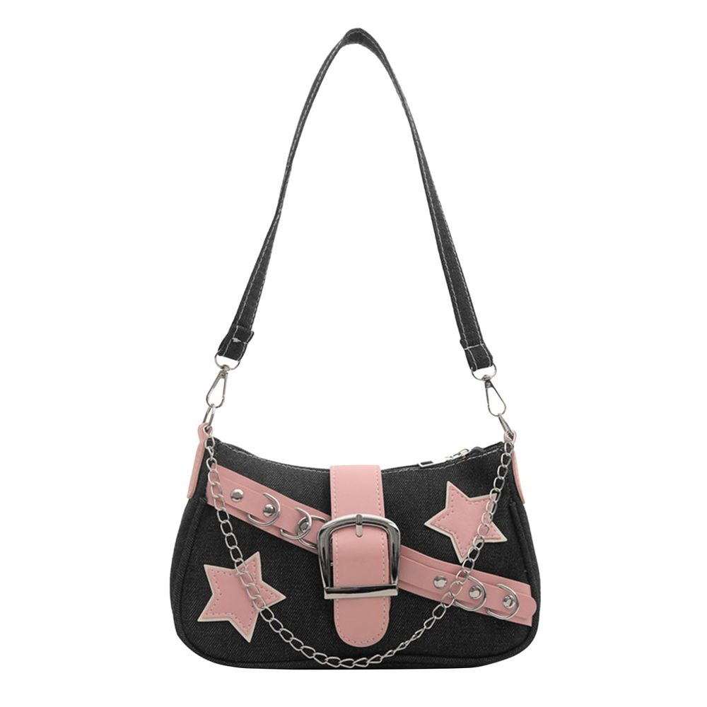 Denim Hobo Chain Y2K Buckle Handbag Underarm Purse Shoulder Tote Bag :^)